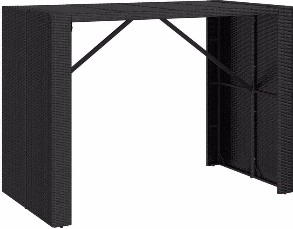 Tavolo Bar con Piano in Vetro Nero 145x80x110 cm Polyrattan