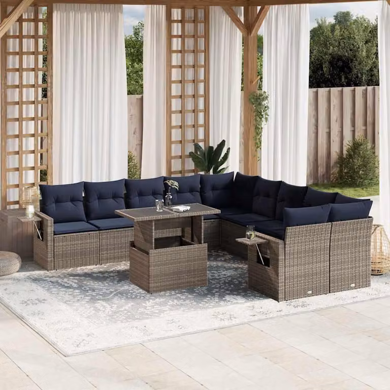 Maison Exclusive - Set da giardino 11 pezzi con cuscini, grigio, polyrattan