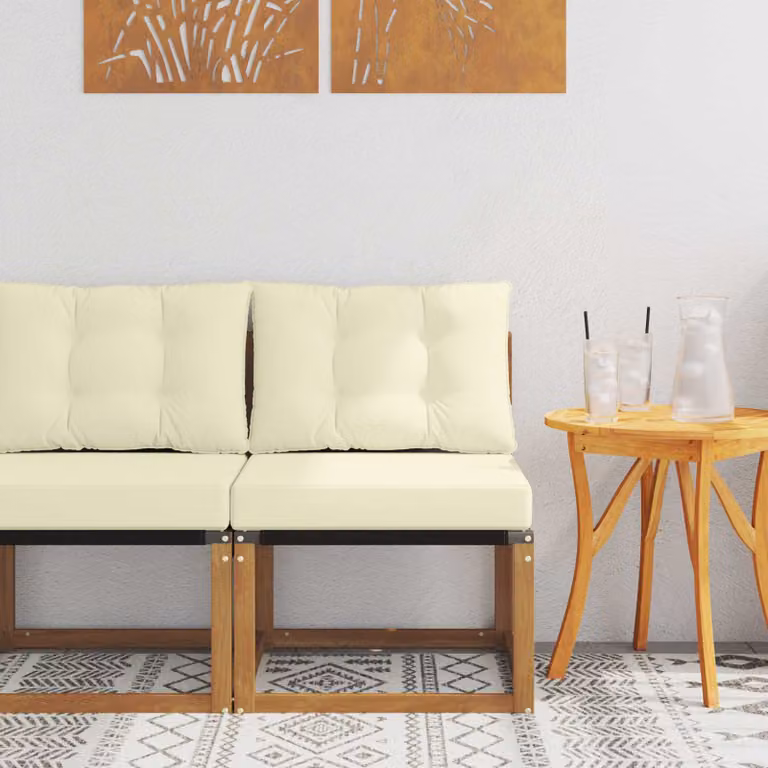 vidaXL Divano centrale da esterno in legno di acacia con cuscini beige e marroni
