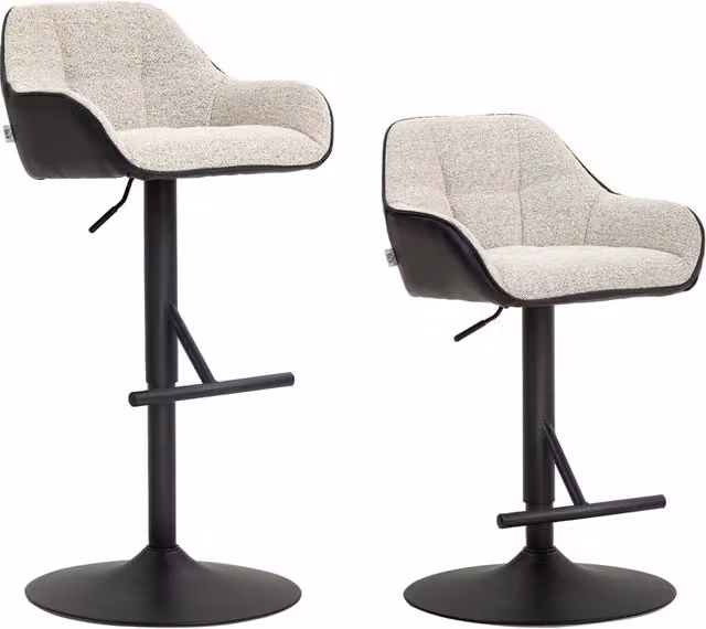 Sgabelli da Bar Regolabili in Altezza ¨C Minimal ¨C Grigio, Tissuto Effetto Lino, Base in Acciaio 52,5x53x86,5-108 cm