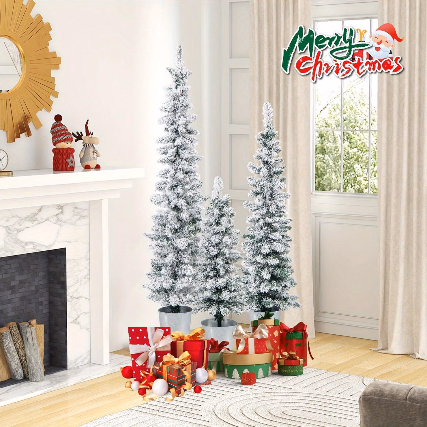 Alberi di Natale artificiali - Abeti artificiali - Decorazioni natalizie per alberi - Alberi artificiali a tema invernale - Alberi artificiali con effetto neve