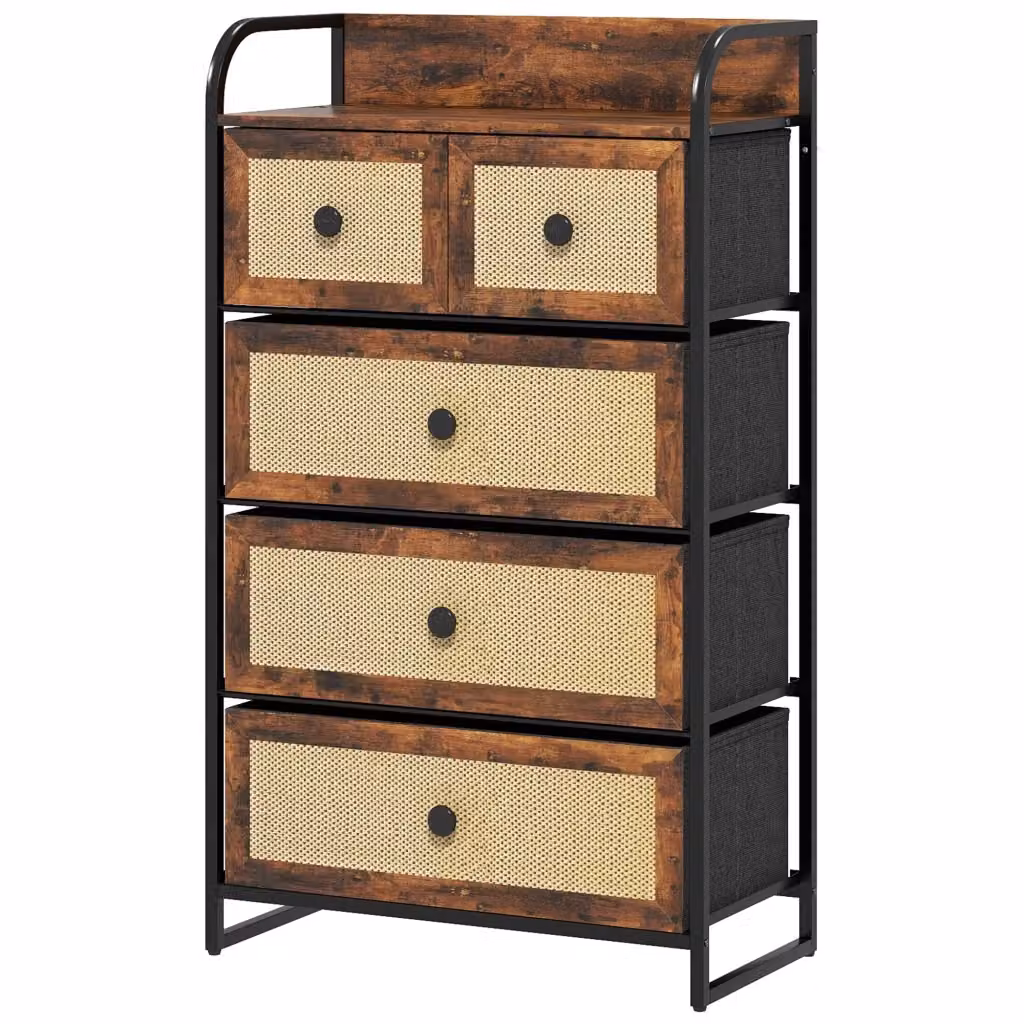 Cassettiera XYLO con 5 cassetti in rattan marrone e struttura in acciaio L: 58 cm, P: 29 cm, H: 99 cm – 2