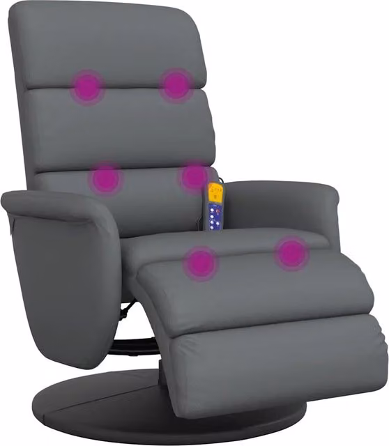 Poltrona Reclinabile Massaggiante | Sedia Relax Poggiapiedi Grigia Similpelle