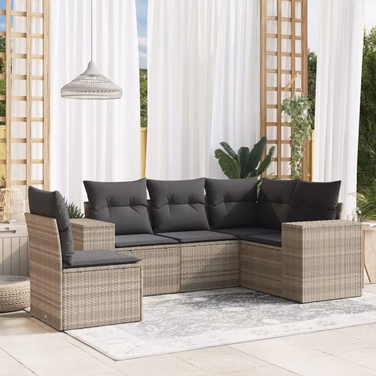 Maison Exclusive - Set Divano da Giardino 5pz con Cuscini Grigio Chiaro Polyrattan