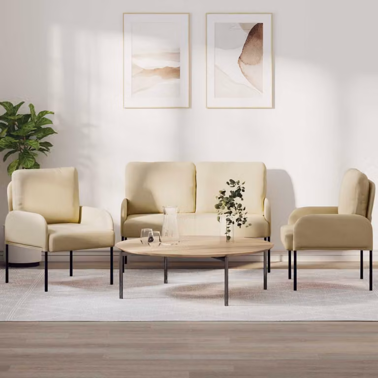 Set di 3 divani moderni vidaXL in tessuto beige con struttura in legno e metallo per il tuo soggiorno
