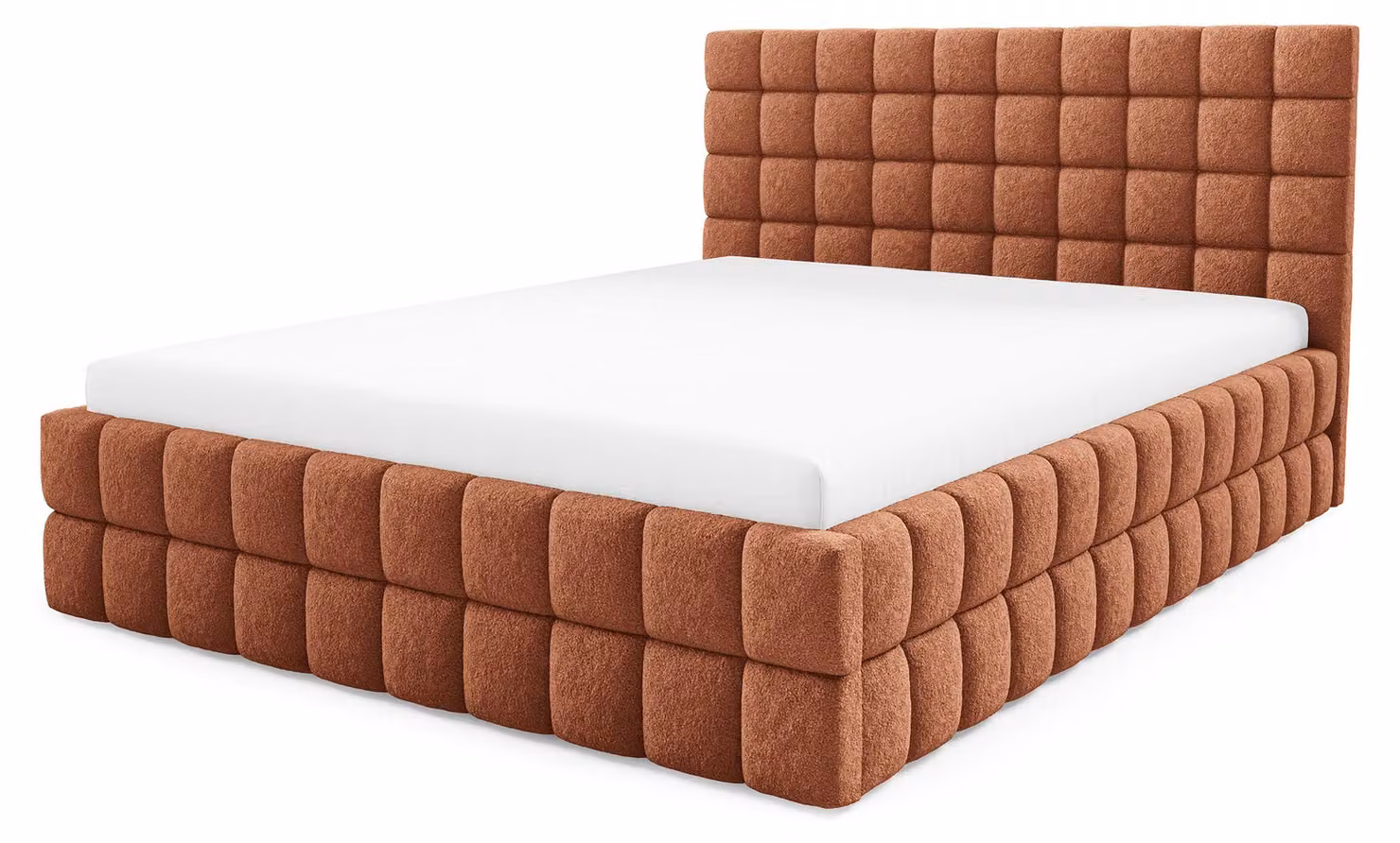 Letto imbottito con contenitore Stratus, finitura rame lucido, dimensioni 180 x 200 cm