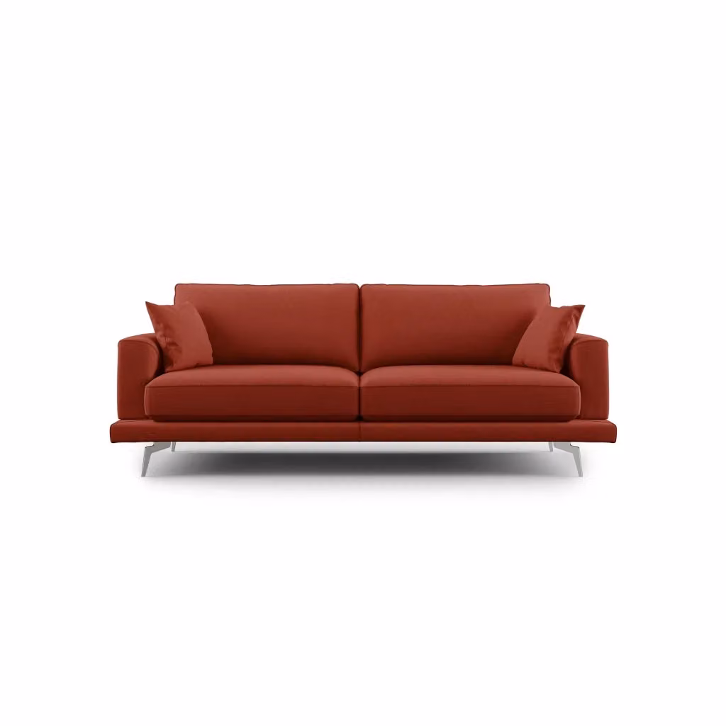 Divano moderno Dorian Divani.Store in tessuto rosso con struttura in legno di abete e imbottitura in piuma, larghezza: 218 cm – 2