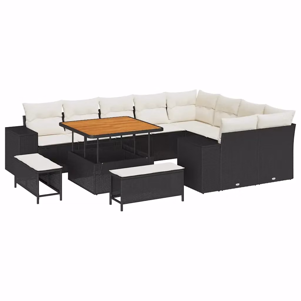 vidaXL Set Divano da Giardino Moderno 12 Pezzi con Cuscini Nero e Beige – 2