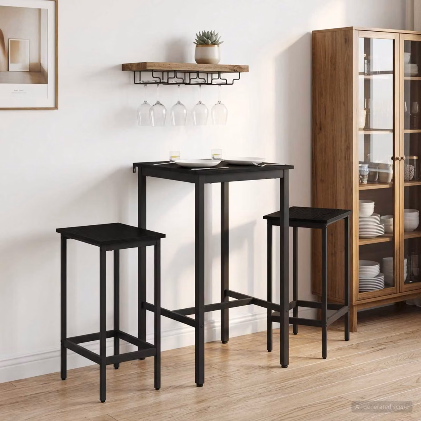 vidaXL Tavolo da bar moderno in legno e metallo nero L/P/H: 52 x 52 x 90 cm