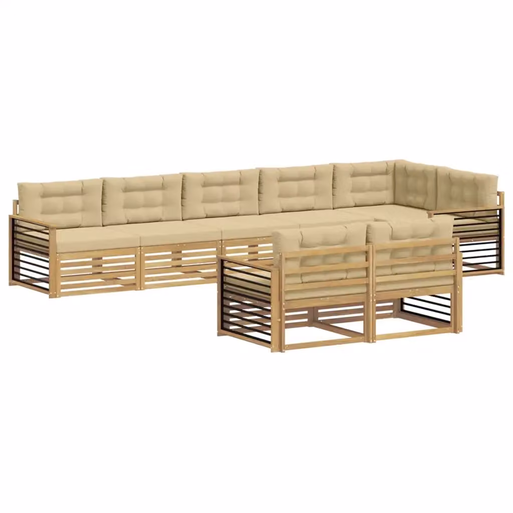 Set di divani da esterno a L vidaXL in legno di acacia con cuscini, Bianco e Beige – 2