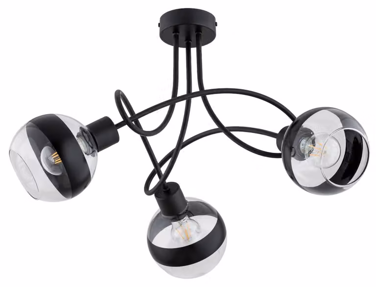 Lampada da soffitto KARO nera 3xE27x15W in vetro, dimensioni: 38x58x58 cm, IP20, Alfa