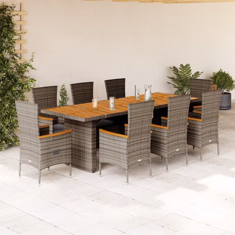 vidaXL Set da Pranzo da Giardino 9 pz in Polyrattan e Legno di Acacia Grigio