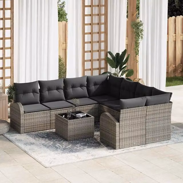 Set di divani da giardino vidaXL a forma di L con tavolo da caffè, 9 pezzi, colore grigio – 1