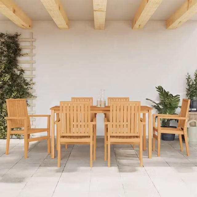 Set da pranzo da giardino vidaXL in legno di teak marrone composto da 7 pezzi – 1