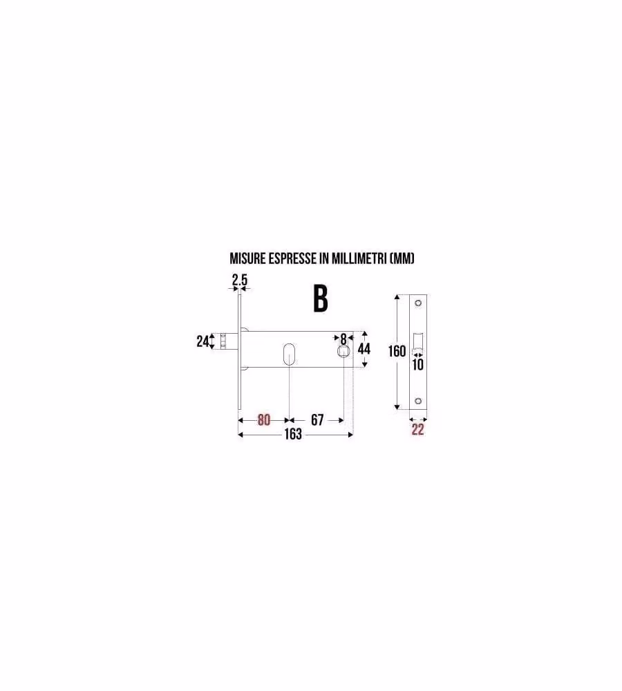 OMEC Serratura Fascia 44F.22 E.80 per Porte e Cancelli Nichelata 8mm