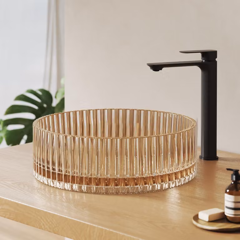 Lavabo da appoggio in vetro EMKE, forma rotonda, 40 x 40 x 12 cm, finitura color oro rosa