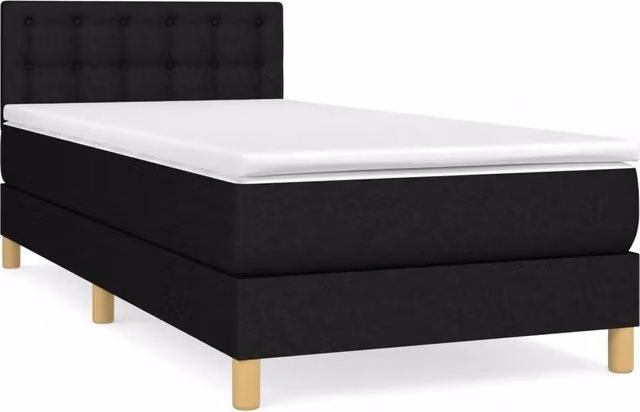 Letto singolo | Letto per adulti | Giroletto a Molle con Materasso Nero 90x200 cm in Tessuto