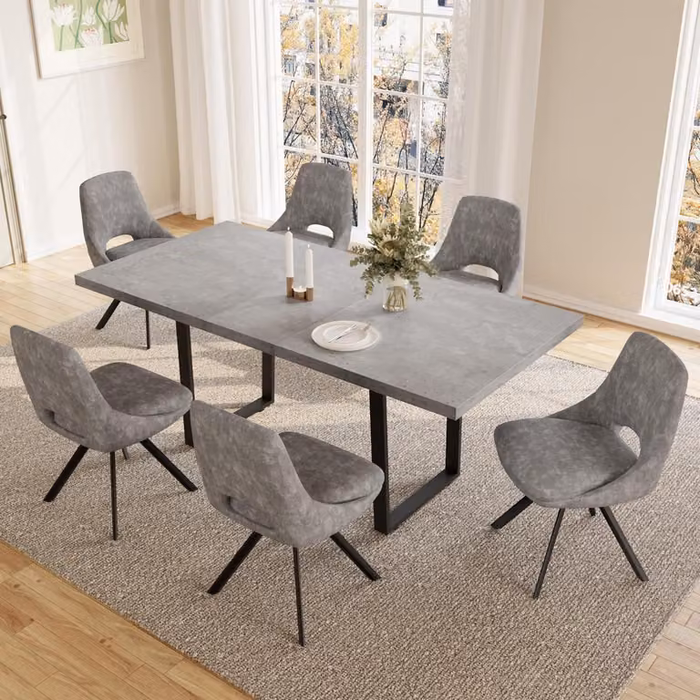 Tavolo allungabile con 6 sedie, struttura in MDF grigio, dimensioni 130-170 cm