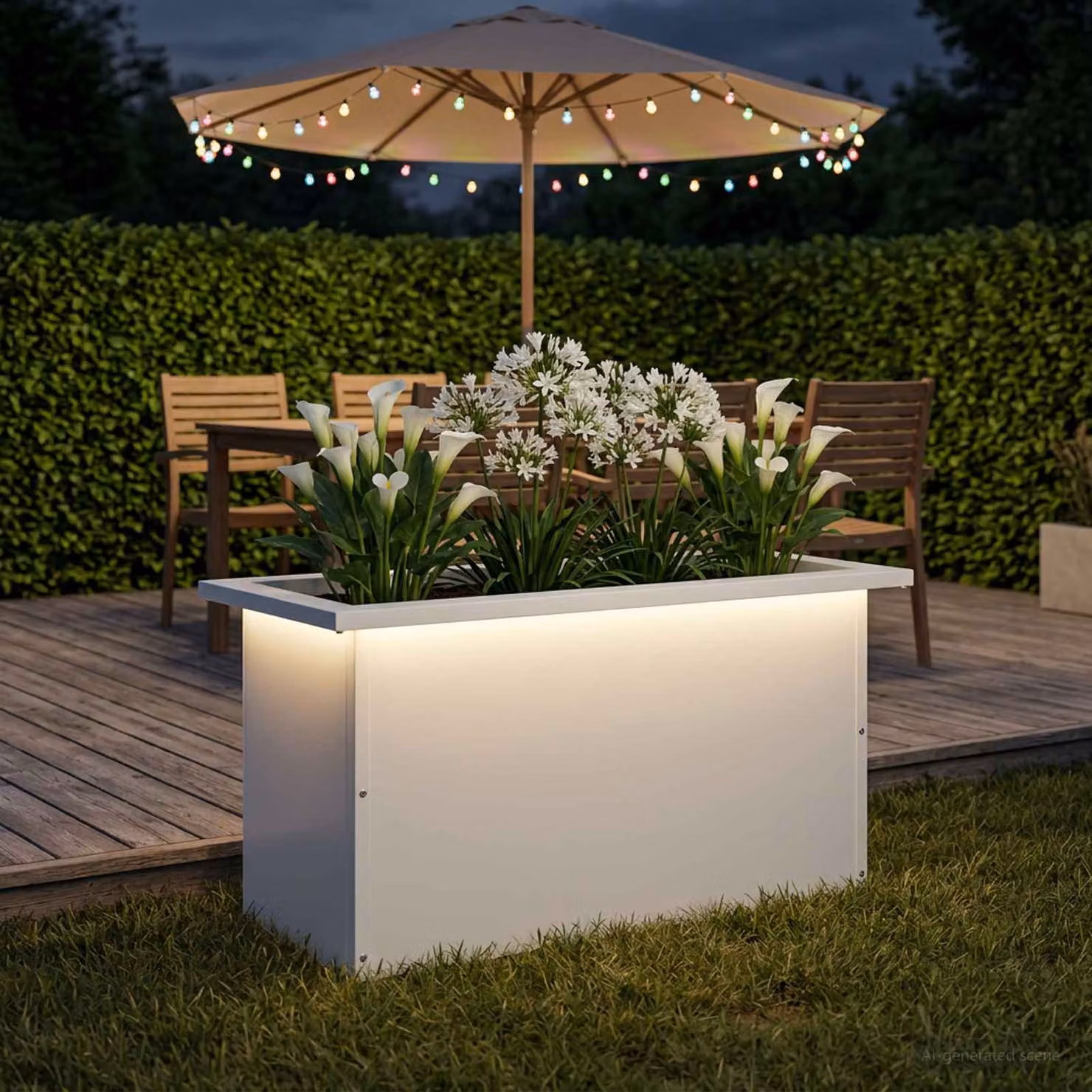Fioriera da giardino con LED vidaXL in acciaio bianco L: 60 cm, P: 30 cm, H: 30 cm