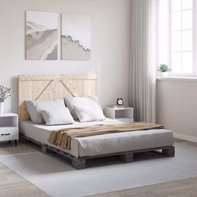 vidaXL Giroletto con Testiera Grigio in Legno Massello di Pino L/P/H: 140 x 200 cm – 1