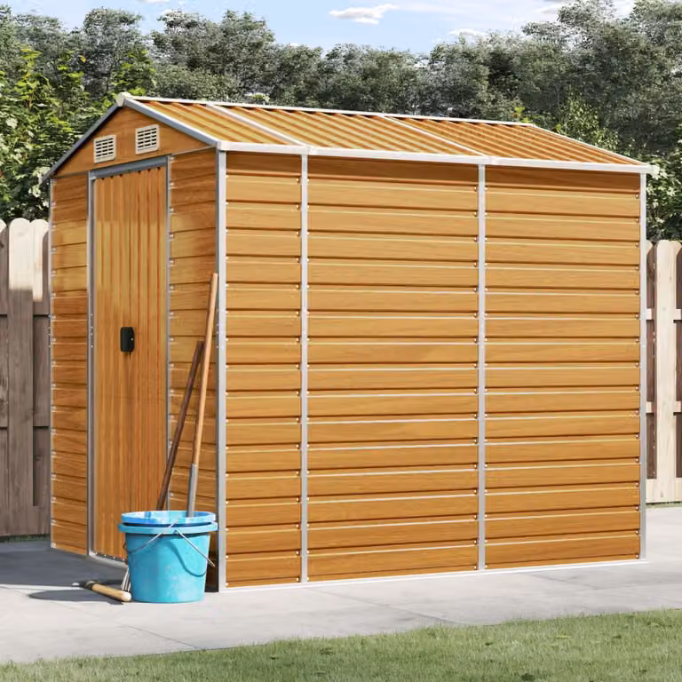 Casetta da giardino vidaXL in acciaio zincato marrone chiaro L: 191 cm, P: 215 cm, H: 198 cm