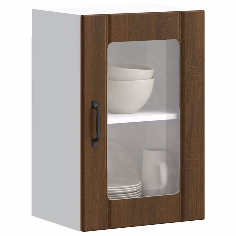 Pensile da cucina moderno vidaXL con ante in vetro e ripiani interni, colore marrone