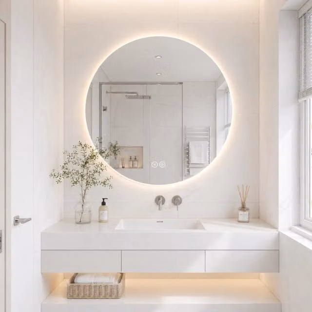 Specchio da bagno rotondo a LED 80 cm; retroilluminato antiappannamento; 3 colori di luce; dimmerabile; vetro HD senza rame; argento