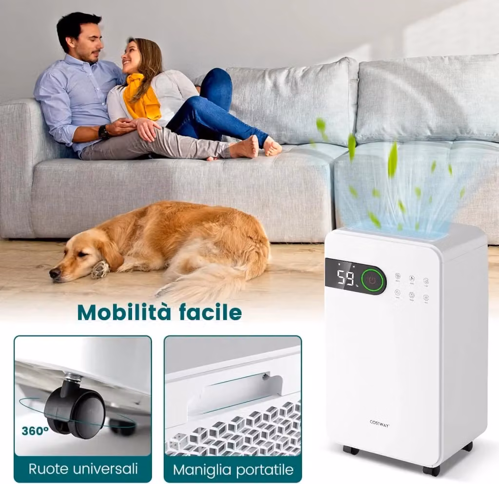 Deumidificatore Portatile Costway Bianco con Modalità Sonno, Timer e Blocco di Sicurezza per Bambini, Capacità 15 L – 2