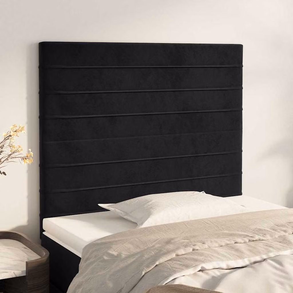 Testiera per letto vidaXL in velluto nero con pannello imbottito L: 100 cm, P: 5 cm, H: 118-128 cm