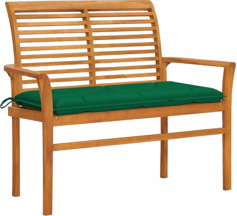 The Living Store Panca da giardino con cuscino verde 112 cm in teak massiccio
