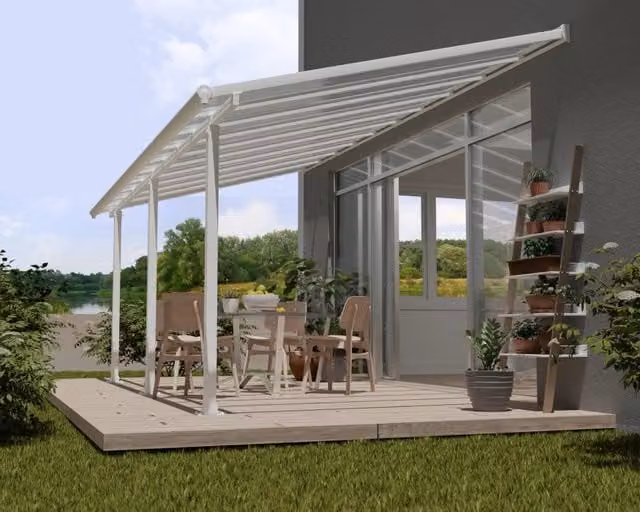 Pergola addossata Palram Olympia in alluminio e policarbonato bianco L: 6,2 m x P: 3 m