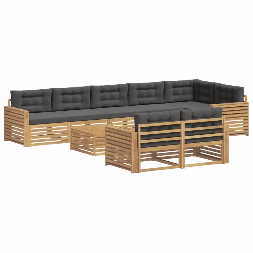 Set di divani da esterno vidaXL 9 pezzi in legno di acacia con cuscini bianco e antracite – 2