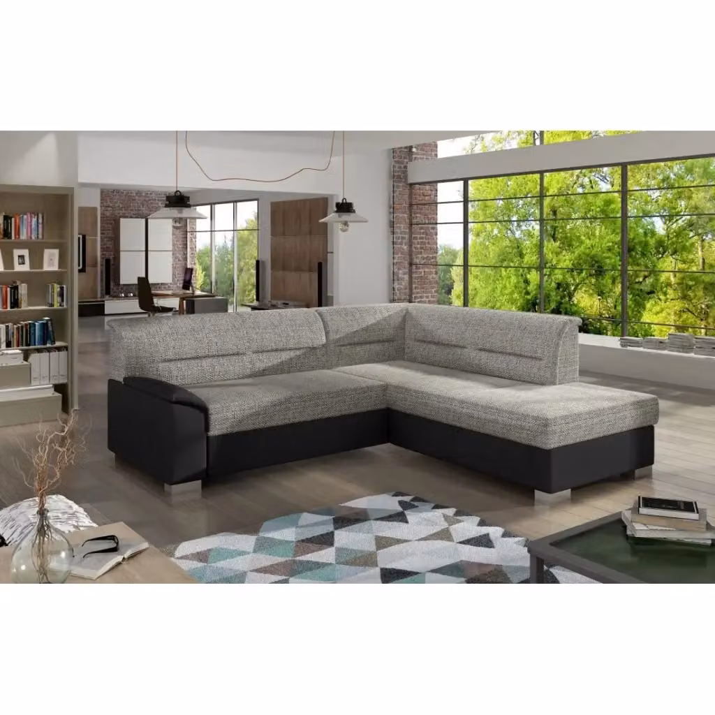 Divano angolare convertibile TROMSO MEUBLORAMA grigio e nero con angolo destro e funzione letto – 2