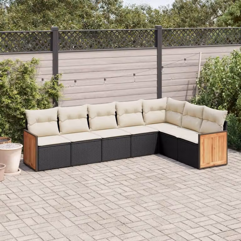 vidaXL Set di Divani da Giardino a L con Cuscini 7pz in Polyrattan Nero