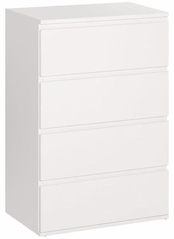 Comodino con 4 cassetti – Comodino senza maniglie | Colore: Bianco | Dimensioni: 55x33x80 cm