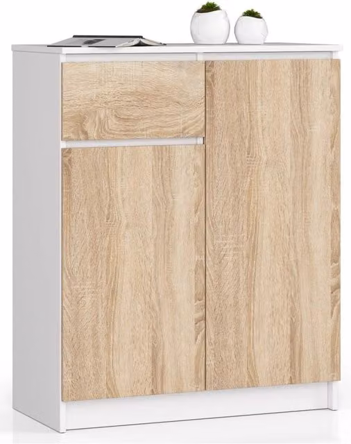 Cassettiera AKORD K80 Cassettiera Bianca 80 cm 2 ante 1 cassetto inserto frontale Sonoma Quercia 80x40x99 cm