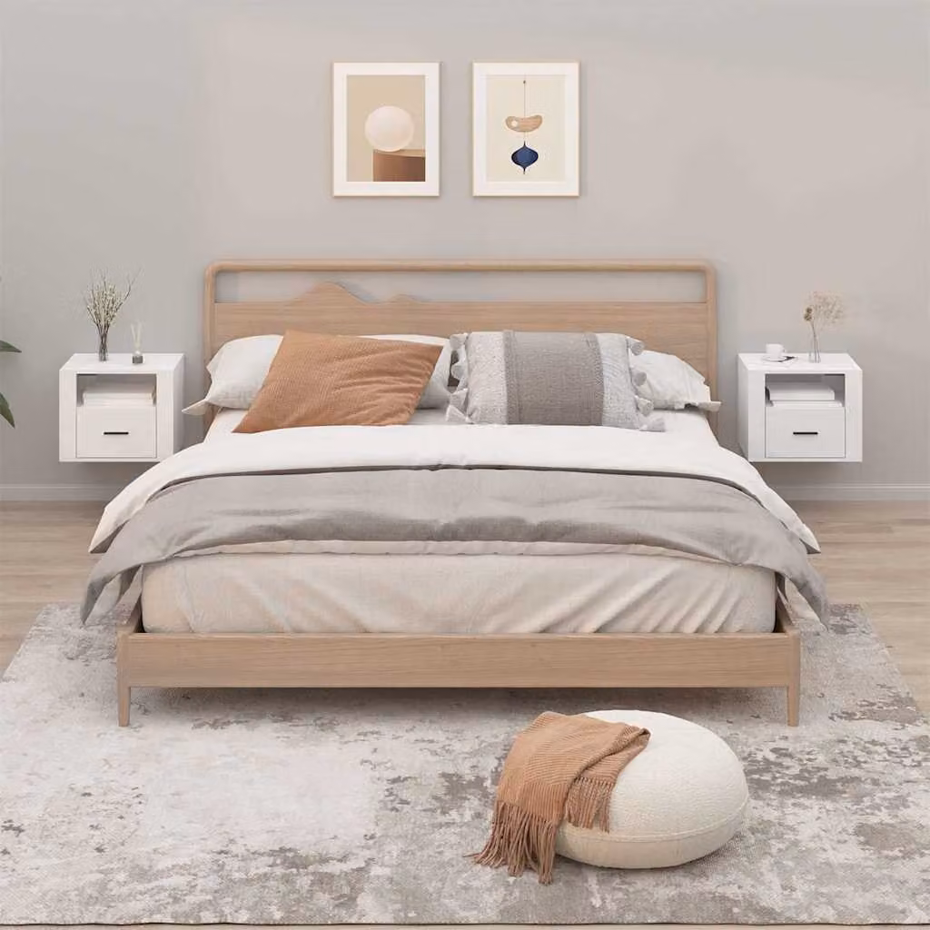 Set di 2 comodini da muro vidaXL in bianco lucido L 50 cm x P 36 cm x H 40 cm