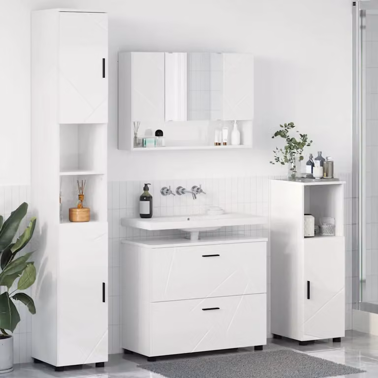 Set di mobili per il bagno vidaXL 4 pezzi Bianco Lucido L/P/H: 35 x 30 x 192 cm