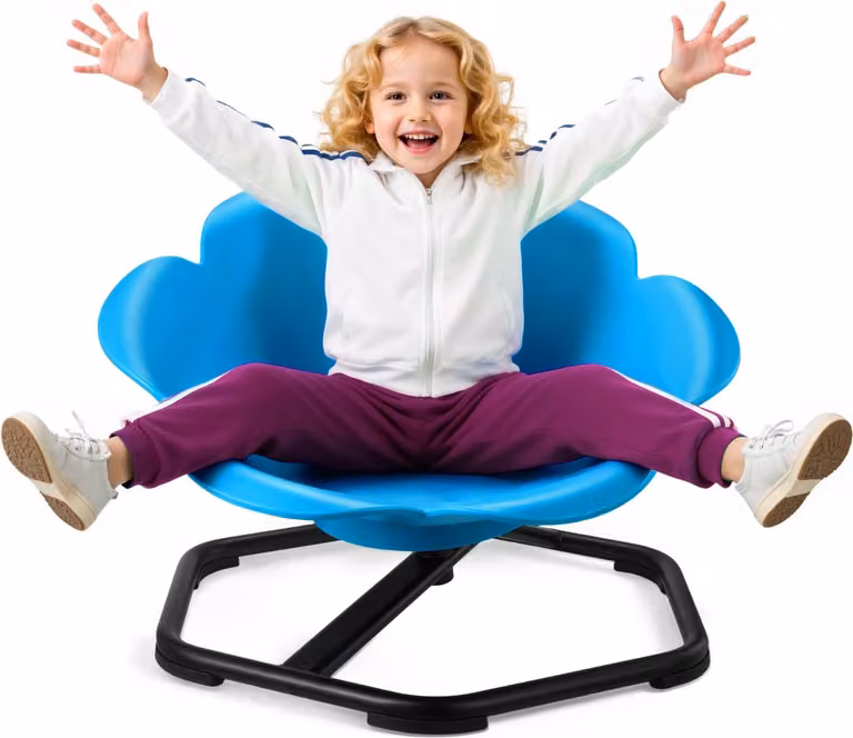 Sedia girevole per bambini - Sedia girevole sensoriale cilindrica - Portata 100 kg - Base metallica antiscivolo - Favorisce l'equilibrio e la coordinazione - Migliora la concentrazione - Blu