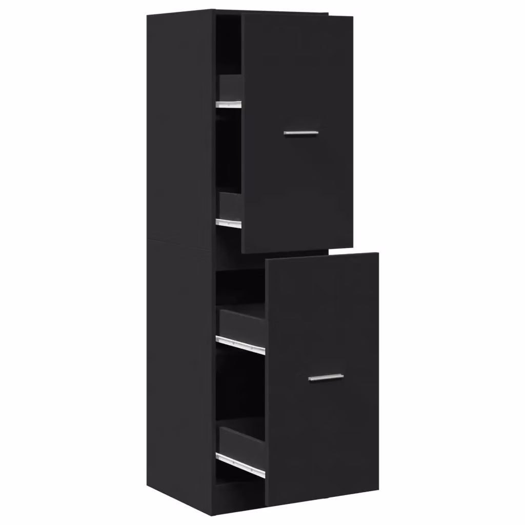 Armadietto da Farmacia vidaXL Nero Opaco con Ripiani e Cassetti, L/P/H: 40 x 41 x 144,5 cm – 2