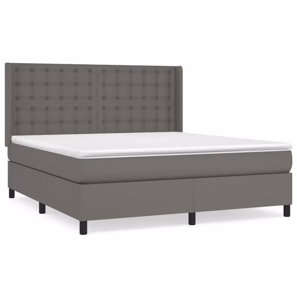 vidaXL Giroletto a Molle con Materasso Grigio e Bianco L/P: 160 x 200 cm in Similpelle e Tessuto – 2