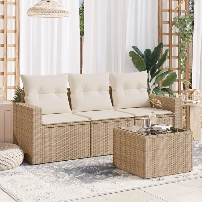 Maison Exclusive - Set Divano da Giardino 4 pz con Cuscini Beige in Polyrattan