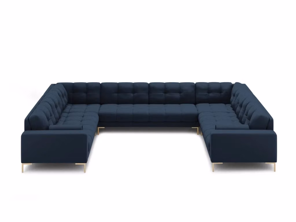 Divano panoramico Bali da 9 posti Cosmopolitan Design in tessuto blu con dettagli oro – 2