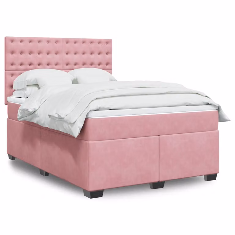 vidaXL Giroletto a Molle con Materasso in Velluto Rosa, L/P/H: 140 x 190 cm