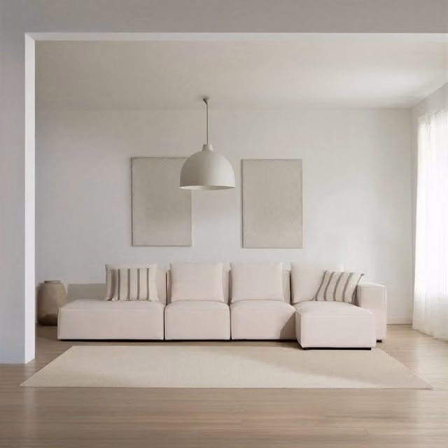 Divano modulare Trevi Banak a 5 posti con lato sinistro aperto, colore beige, con cuscini inclusi, L: 344 cm, P: 79 cm, H: 95 cm