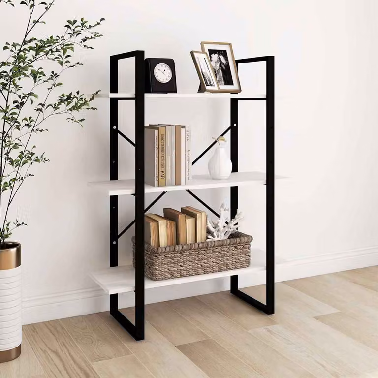 vidaXL Libreria a 3 Ripiani in Legno di Pino e Metallo Bianca Stile Industrial L: 80 cm, P: 30 cm, H: 105 cm