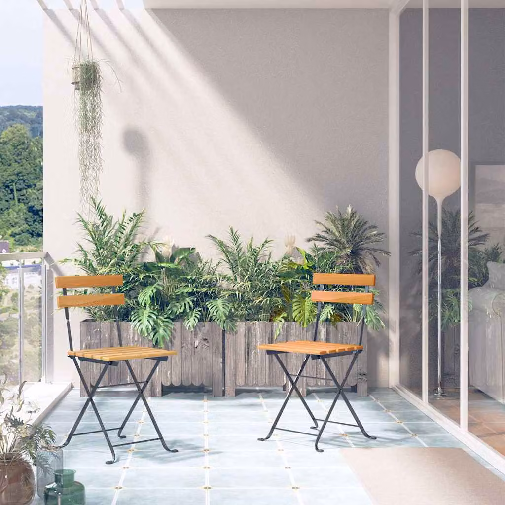 Set di 2 sedie pieghevoli vidaXL in legno di acacia e acciaio, colore marrone