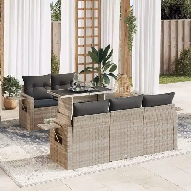 Set Divano da Giardino a L con Polyrattan e Cuscini Grigio vidaXL 6pz – 1