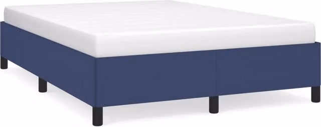Letto matrimoniale moderno in tessuto blu con struttura in legno e giroletto senza materasso L/P: 140 x 190 cm – 1