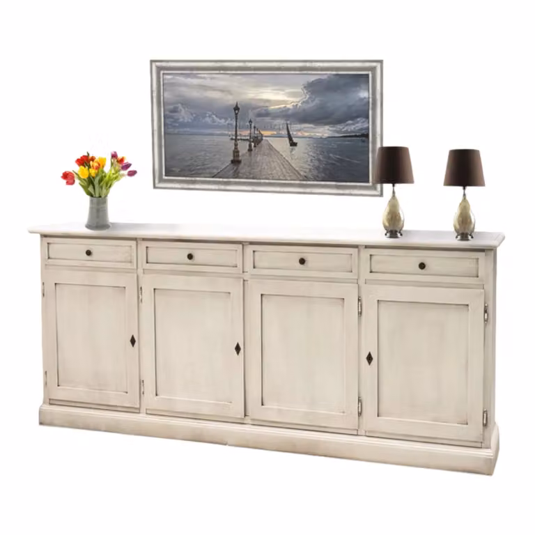 Credenza shabby chic bianco invecchiato 4 porte Mobili 2G L: 205 cm